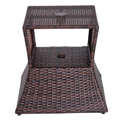 Outsunny Rattan Outdoor Coffee Table, Wicker Garden Patio Bistro Side Table with Umbrella Hole and Storage Space for Balcony, Porch, Brown
