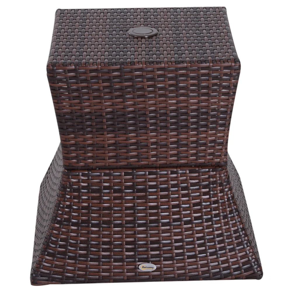 Outsunny Rattan Outdoor Coffee Table, Wicker Garden Patio Bistro Side Table with Umbrella Hole and Storage Space for Balcony, Porch, Brown