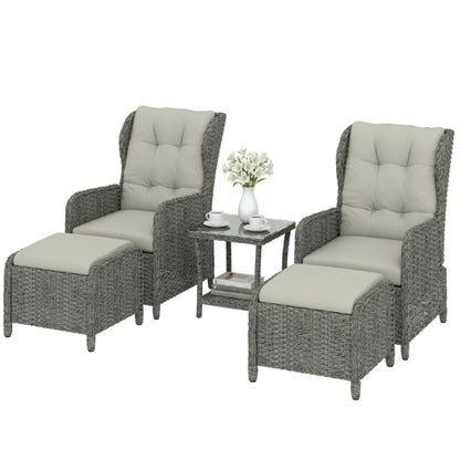 Outsunny Rattan Reclining Garden Chair Set of 2 with Footstool and Cushion for Balcony, Cream