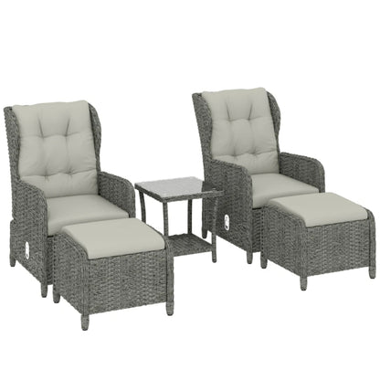Outsunny Rattan Reclining Garden Chair Set of 2 with Footstool and Cushion for Balcony, Cream