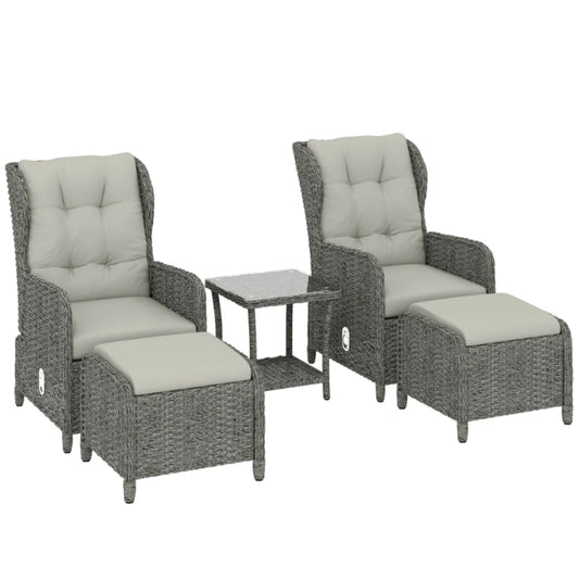 Outsunny Rattan Reclining Garden Chair Set of 2 with Footstool and Cushion for Balcony, Cream