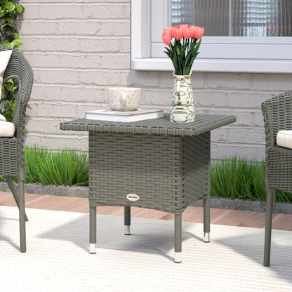 Outsunny Rattan Side Table, Outdoor Coffee Table with Plastic Board Under the Full Woven Table Top for Patio, Garden, Balcony