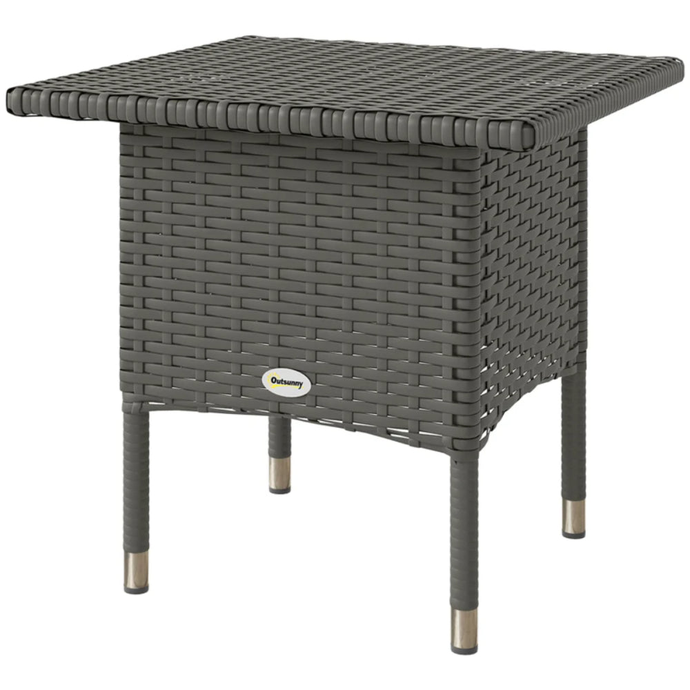 Outsunny Rattan Side Table, Outdoor Coffee Table with Plastic Board Under the Full Woven Table Top for Patio, Garden, Balcony