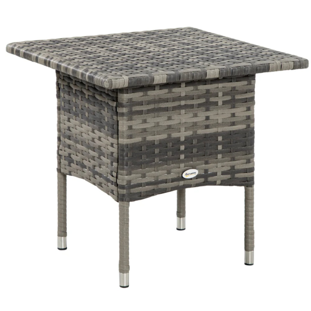 Outsunny Rattan Side Table, Outdoor Coffee Table with Plastic Board Under the Full Woven Table Top for Patio, Garden, Balcony