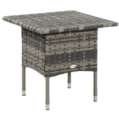 Outsunny Rattan Side Table, Outdoor Coffee Table with Plastic Board Under the Full Woven Table Top for Patio, Garden, Balcony