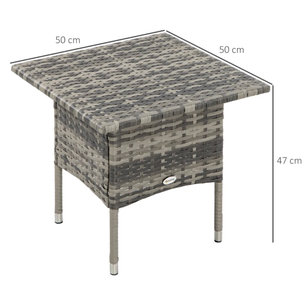 Outsunny Rattan Side Table, Outdoor Coffee Table with Plastic Board Under the Full Woven Table Top for Patio, Garden, Balcony