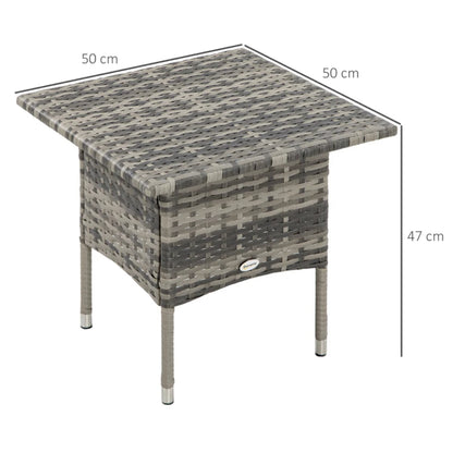 Outsunny Rattan Side Table, Outdoor Coffee Table with Plastic Board Under the Full Woven Table Top for Patio, Garden, Balcony
