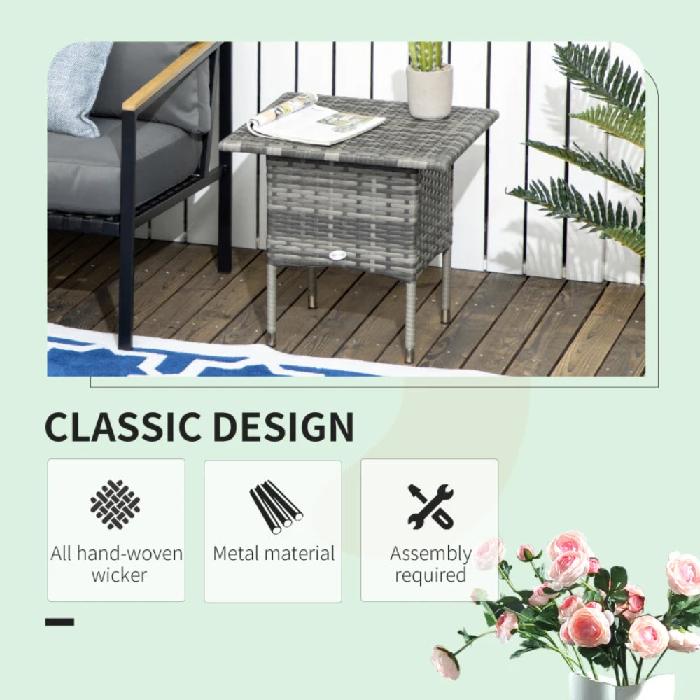 Outsunny Rattan Side Table, Outdoor Coffee Table with Plastic Board Under the Full Woven Table Top for Patio, Garden, Balcony