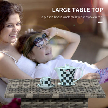 Outsunny Rattan Side Table, Outdoor Coffee Table with Plastic Board Under the Full Woven Table Top for Patio, Garden, Balcony