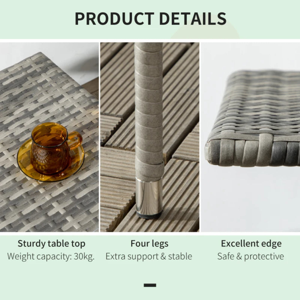 Outsunny Rattan Side Table, Outdoor Coffee Table with Plastic Board Under the Full Woven Table Top for Patio, Garden, Balcony