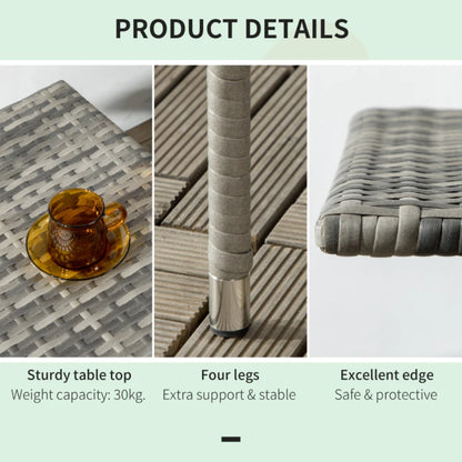 Outsunny Rattan Side Table, Outdoor Coffee Table with Plastic Board Under the Full Woven Table Top for Patio, Garden, Balcony