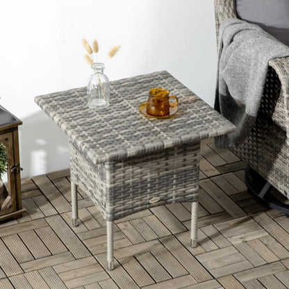 Outsunny Rattan Side Table, Outdoor Coffee Table with Plastic Board Under the Full Woven Table Top for Patio, Garden, Balcony