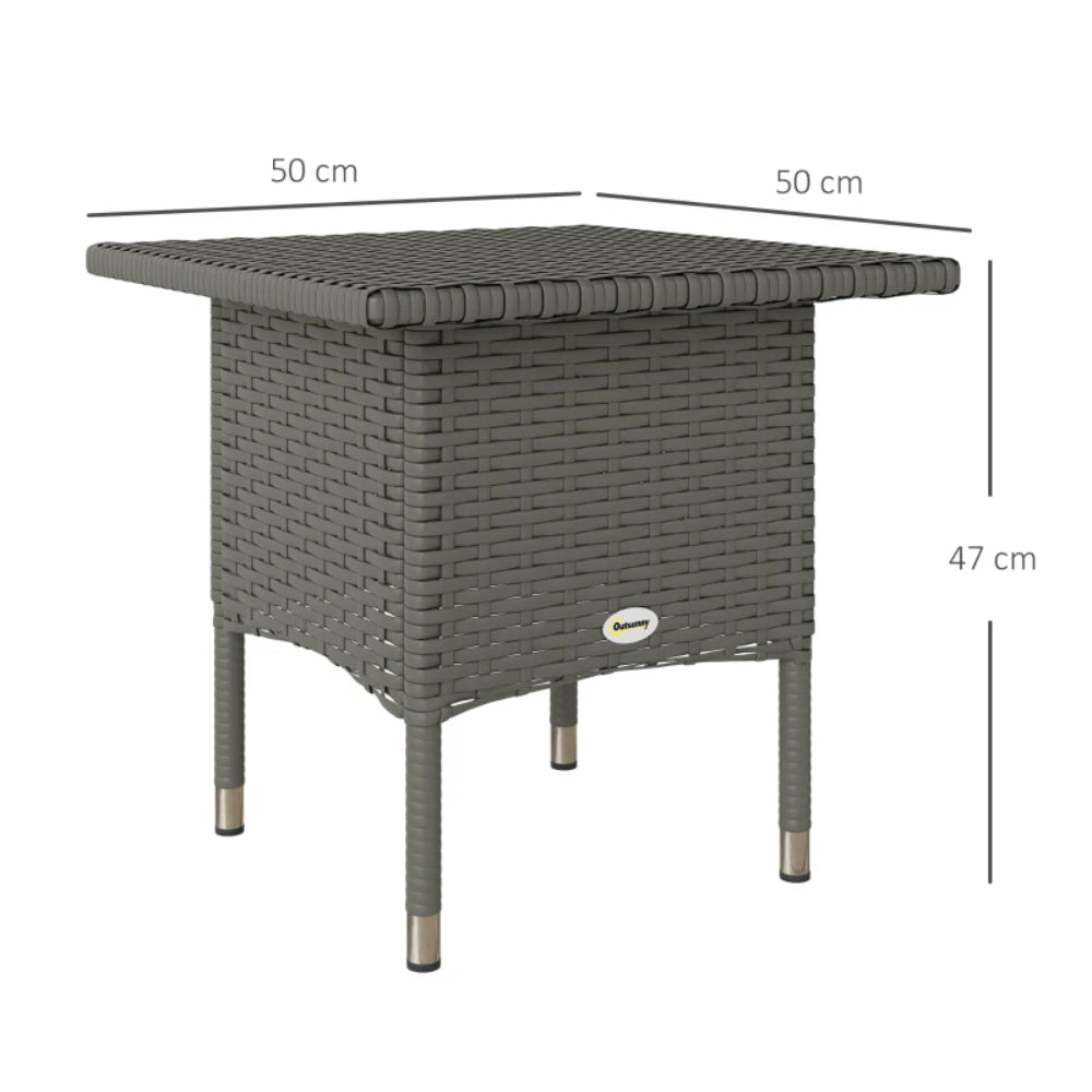 Outsunny Rattan Side Table, Outdoor Coffee Table with Plastic Board Under the Full Woven Table Top for Patio, Garden, Balcony