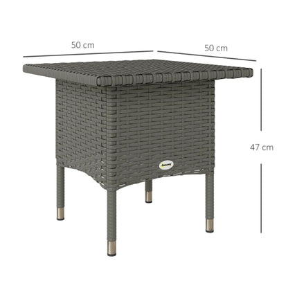 Outsunny Rattan Side Table, Outdoor Coffee Table with Plastic Board Under the Full Woven Table Top for Patio, Garden, Balcony
