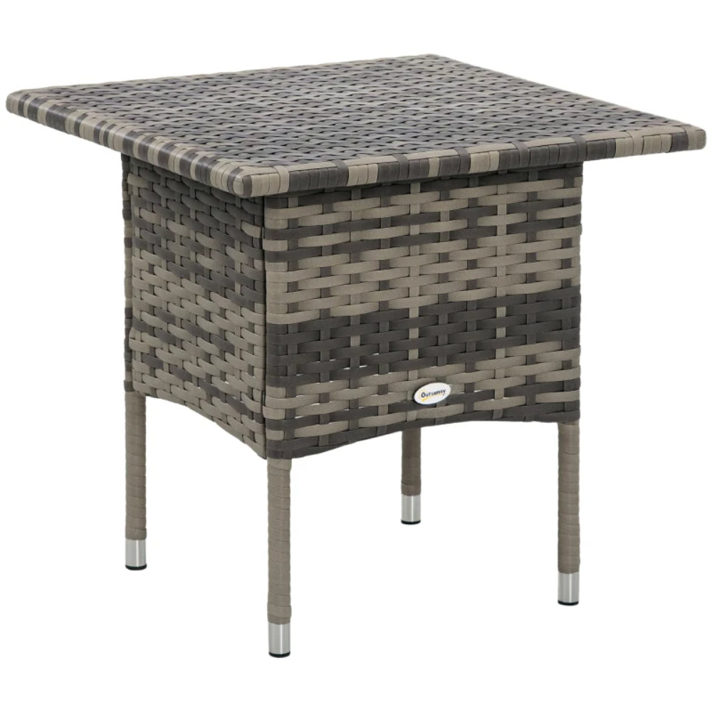 Outsunny Rattan Side Table, Outdoor Coffee Table with Plastic Board Under the Full Woven Table Top for Patio, Garden, Balcony