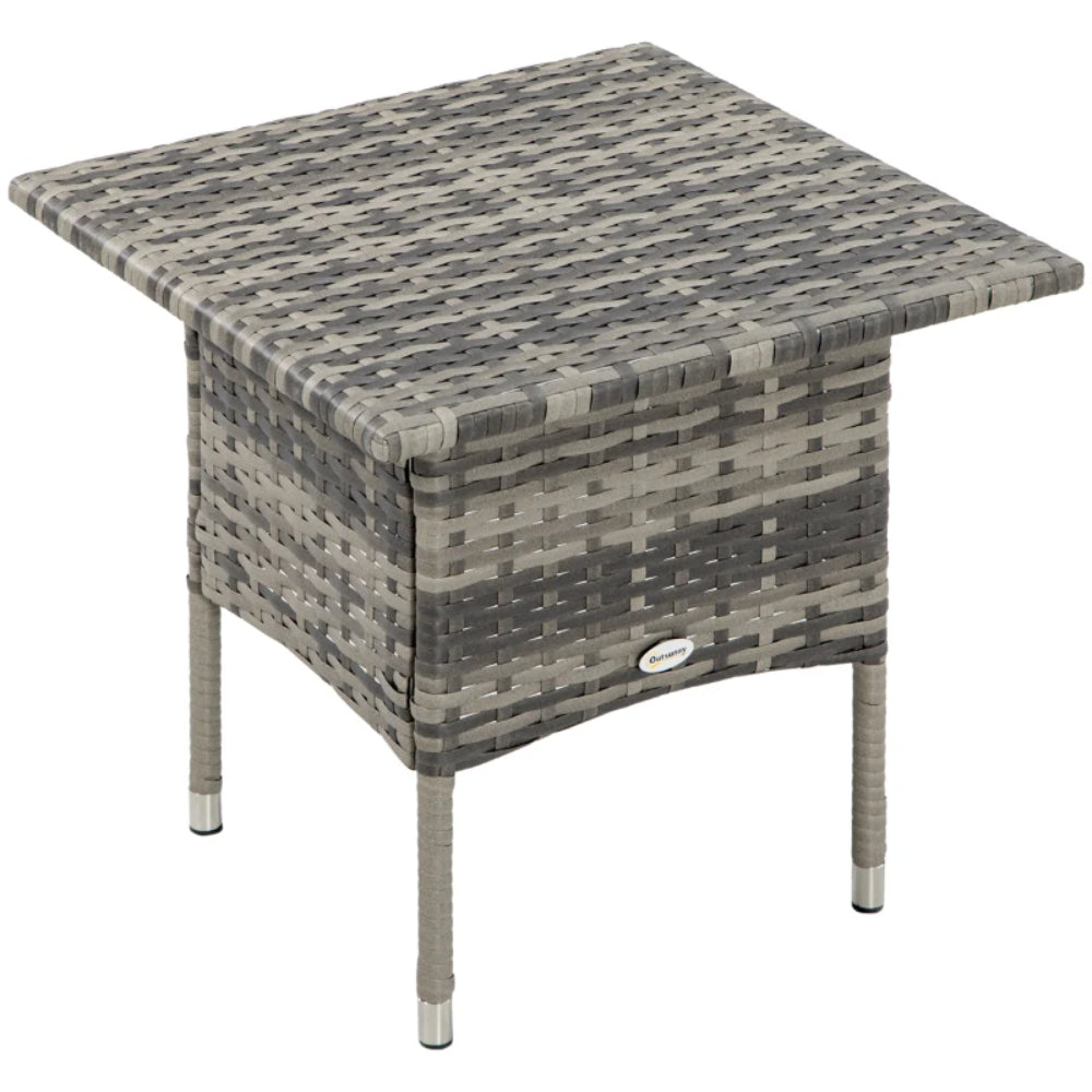 Outsunny Rattan Side Table, Outdoor Coffee Table with Plastic Board Under the Full Woven Table Top for Patio, Garden, Balcony