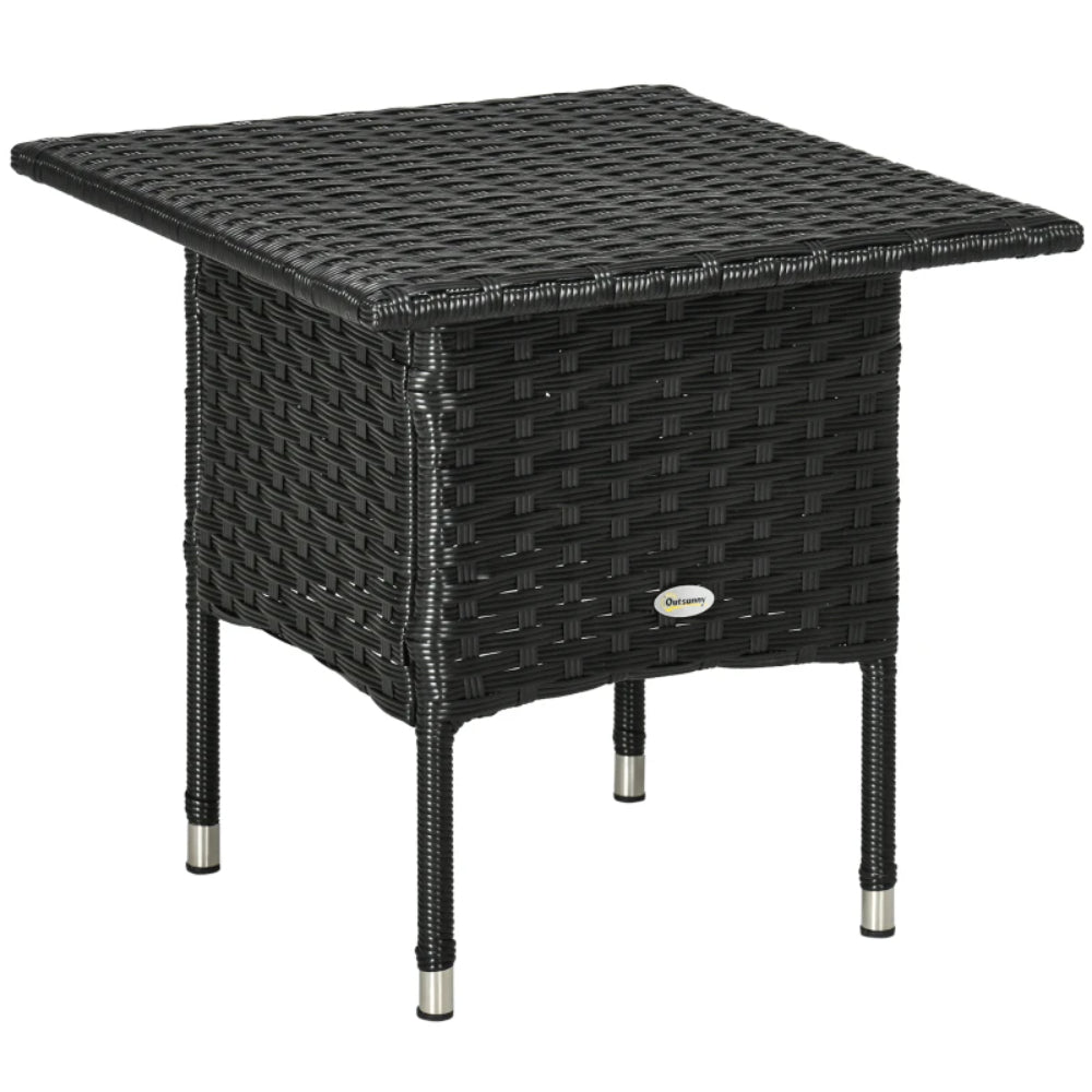 Outsunny Rattan Side Table, Outdoor Coffee Table with Plastic Board Under the Full Woven Table Top for Patio, Garden, Balcony