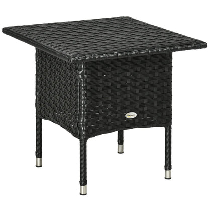 Outsunny Rattan Side Table, Outdoor Coffee Table with Plastic Board Under the Full Woven Table Top for Patio, Garden, Balcony