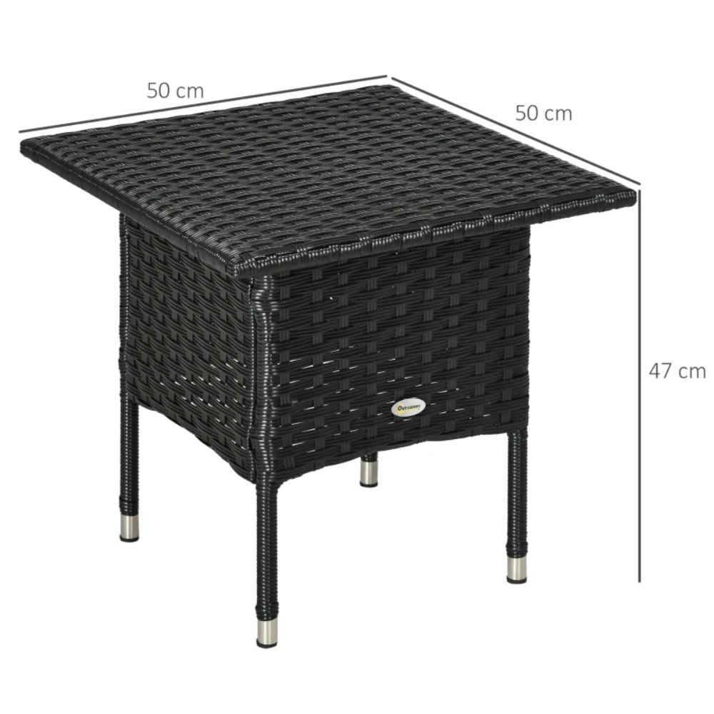 Outsunny Rattan Side Table, Outdoor Coffee Table with Plastic Board Under the Full Woven Table Top for Patio, Garden, Balcony