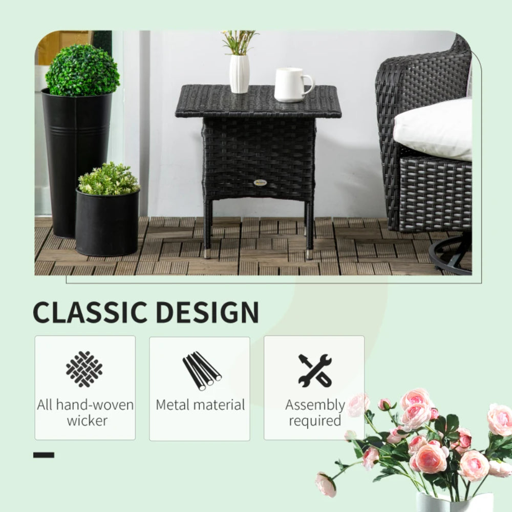 Outsunny Rattan Side Table, Outdoor Coffee Table with Plastic Board Under the Full Woven Table Top for Patio, Garden, Balcony