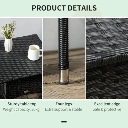 Outsunny Rattan Side Table, Outdoor Coffee Table with Plastic Board Under the Full Woven Table Top for Patio, Garden, Balcony