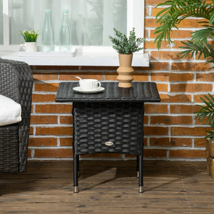 Outsunny Rattan Side Table, Outdoor Coffee Table with Plastic Board Under the Full Woven Table Top for Patio, Garden, Balcony