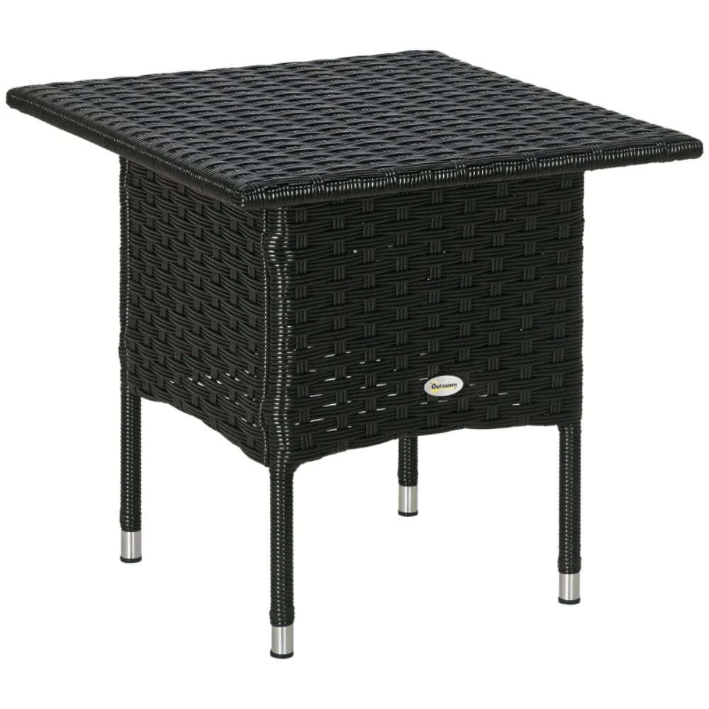 Outsunny Rattan Side Table, Outdoor Coffee Table with Plastic Board Under the Full Woven Table Top for Patio, Garden, Balcony