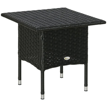 Outsunny Rattan Side Table, Outdoor Coffee Table with Plastic Board Under the Full Woven Table Top for Patio, Garden, Balcony