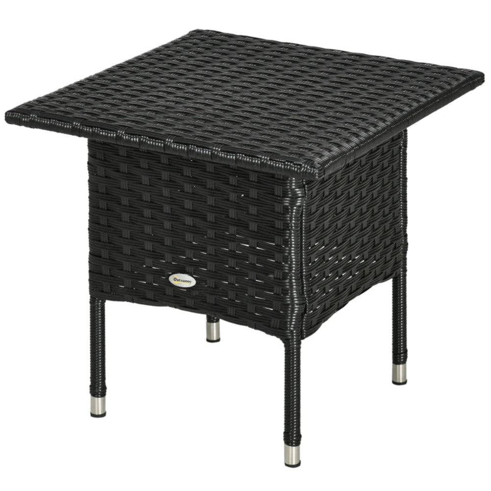 Outsunny Rattan Side Table, Outdoor Coffee Table with Plastic Board Under the Full Woven Table Top for Patio, Garden, Balcony
