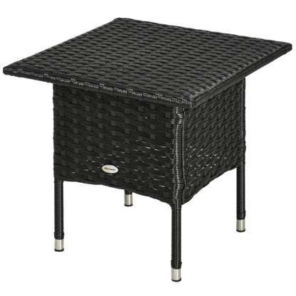Outsunny Rattan Side Table, Outdoor Coffee Table with Plastic Board Under the Full Woven Table Top for Patio, Garden, Balcony