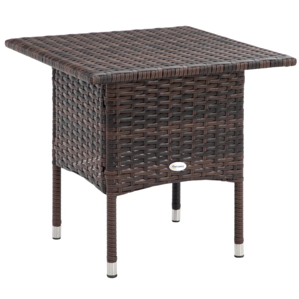 Outsunny Rattan Side Table, Outdoor Coffee Table with Plastic Board Under the Full Woven Table Top for Patio, Garden, Balcony