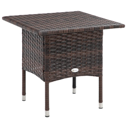 Outsunny Rattan Side Table, Outdoor Coffee Table with Plastic Board Under the Full Woven Table Top for Patio, Garden, Balcony