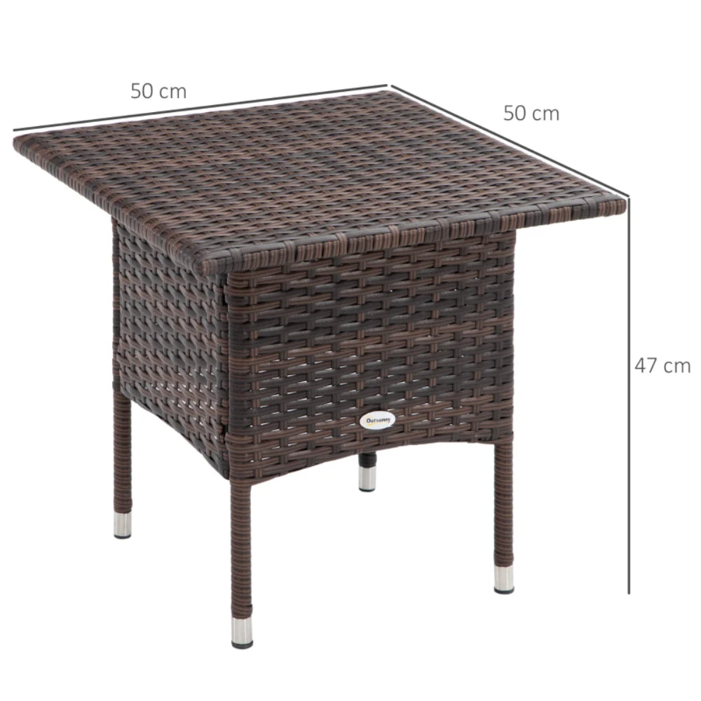 Outsunny Rattan Side Table, Outdoor Coffee Table with Plastic Board Under the Full Woven Table Top for Patio, Garden, Balcony