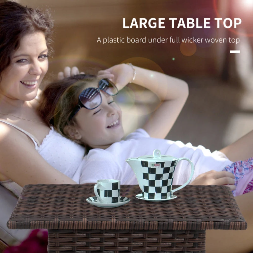 Outsunny Rattan Side Table, Outdoor Coffee Table with Plastic Board Under the Full Woven Table Top for Patio, Garden, Balcony