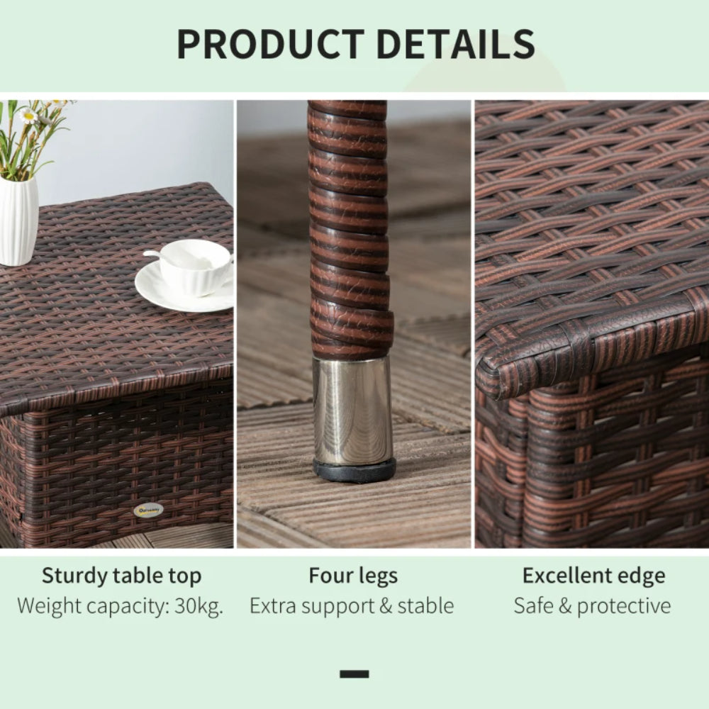Outsunny Rattan Side Table, Outdoor Coffee Table with Plastic Board Under the Full Woven Table Top for Patio, Garden, Balcony