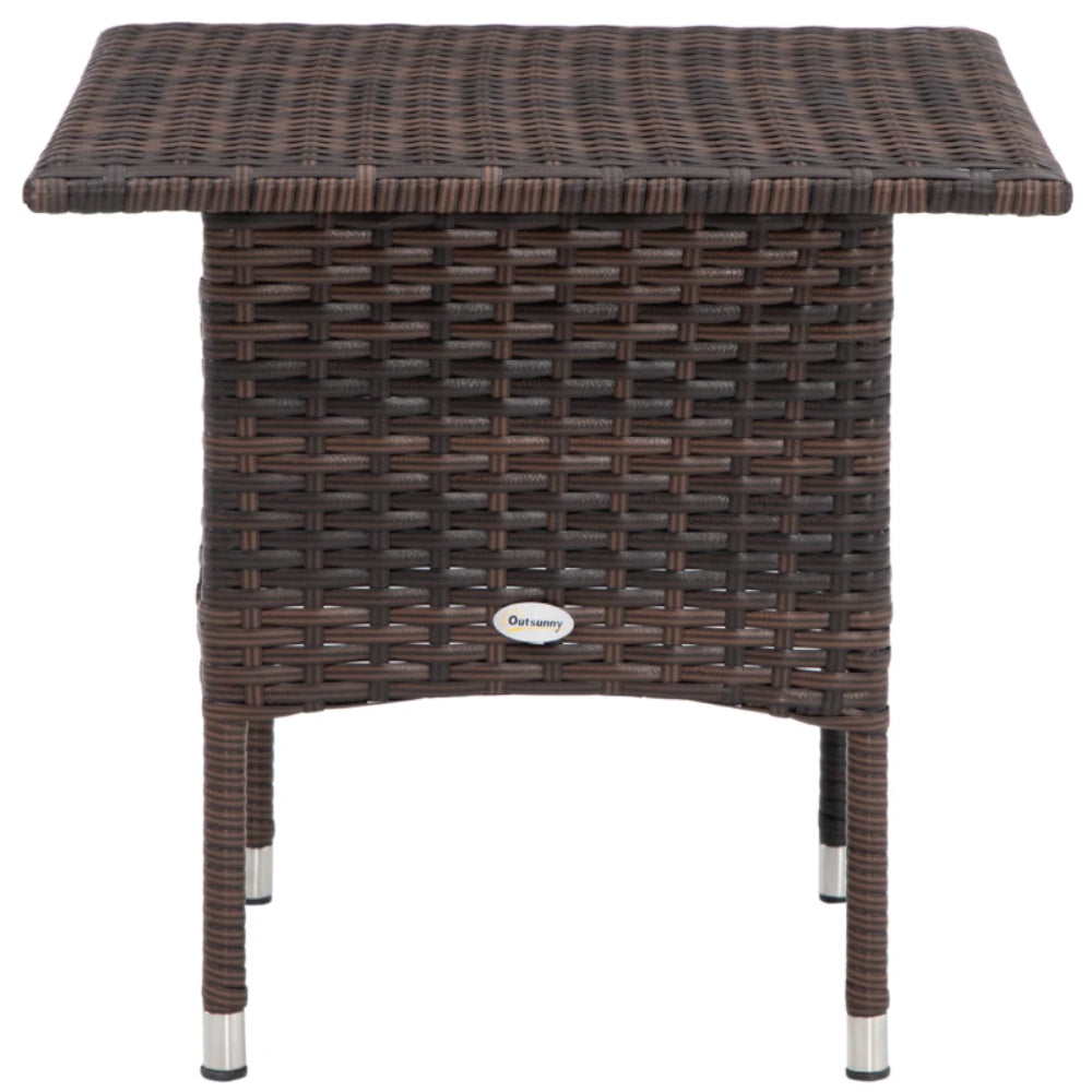 Outsunny Rattan Side Table, Outdoor Coffee Table with Plastic Board Under the Full Woven Table Top for Patio, Garden, Balcony