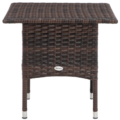 Outsunny Rattan Side Table, Outdoor Coffee Table with Plastic Board Under the Full Woven Table Top for Patio, Garden, Balcony