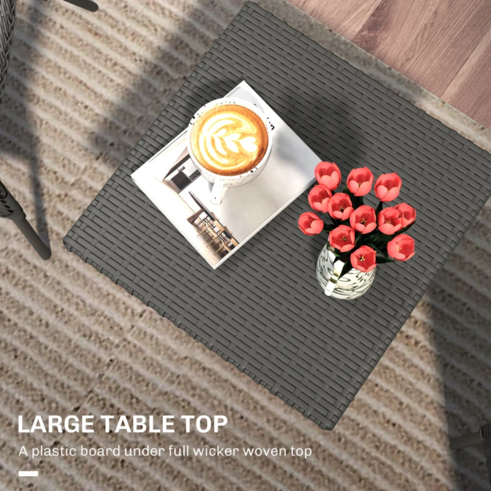 Outsunny Rattan Side Table, Outdoor Coffee Table with Plastic Board Under the Full Woven Table Top for Patio, Garden, Balcony