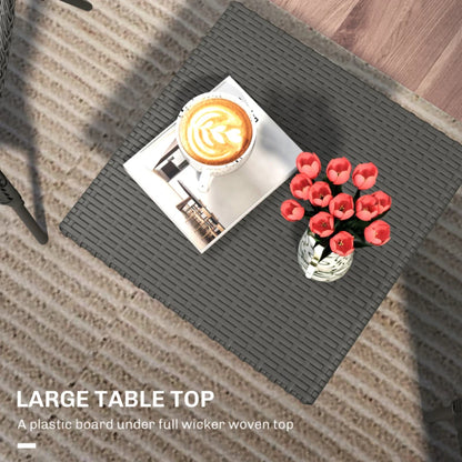 Outsunny Rattan Side Table, Outdoor Coffee Table with Plastic Board Under the Full Woven Table Top for Patio, Garden, Balcony