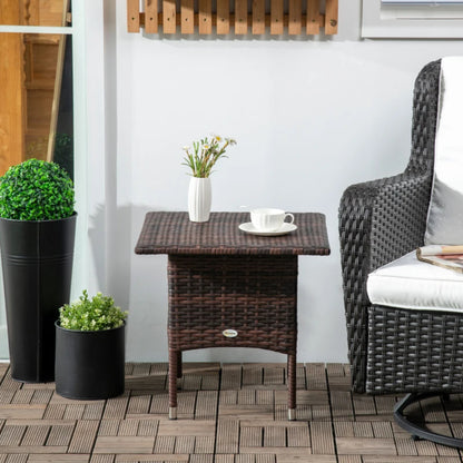 Outsunny Rattan Side Table, Outdoor Coffee Table with Plastic Board Under the Full Woven Table Top for Patio, Garden, Balcony