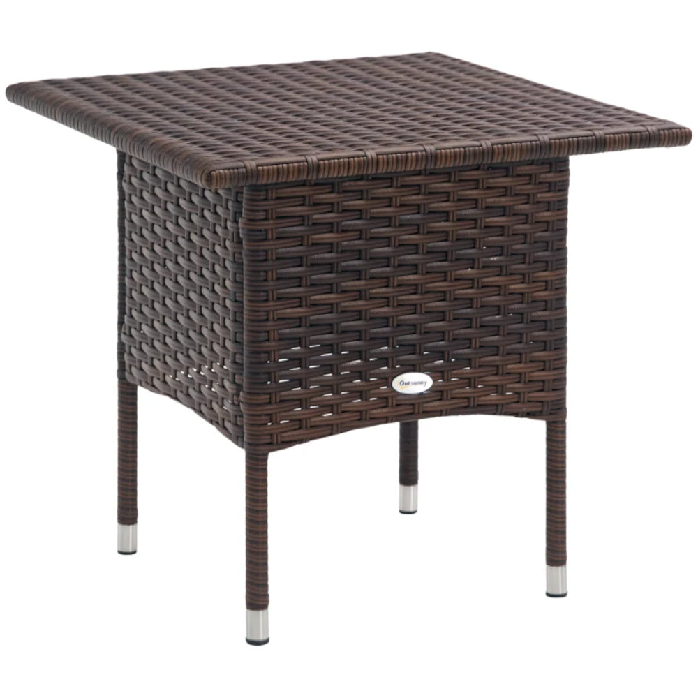 Outsunny Rattan Side Table, Outdoor Coffee Table with Plastic Board Under the Full Woven Table Top for Patio, Garden, Balcony
