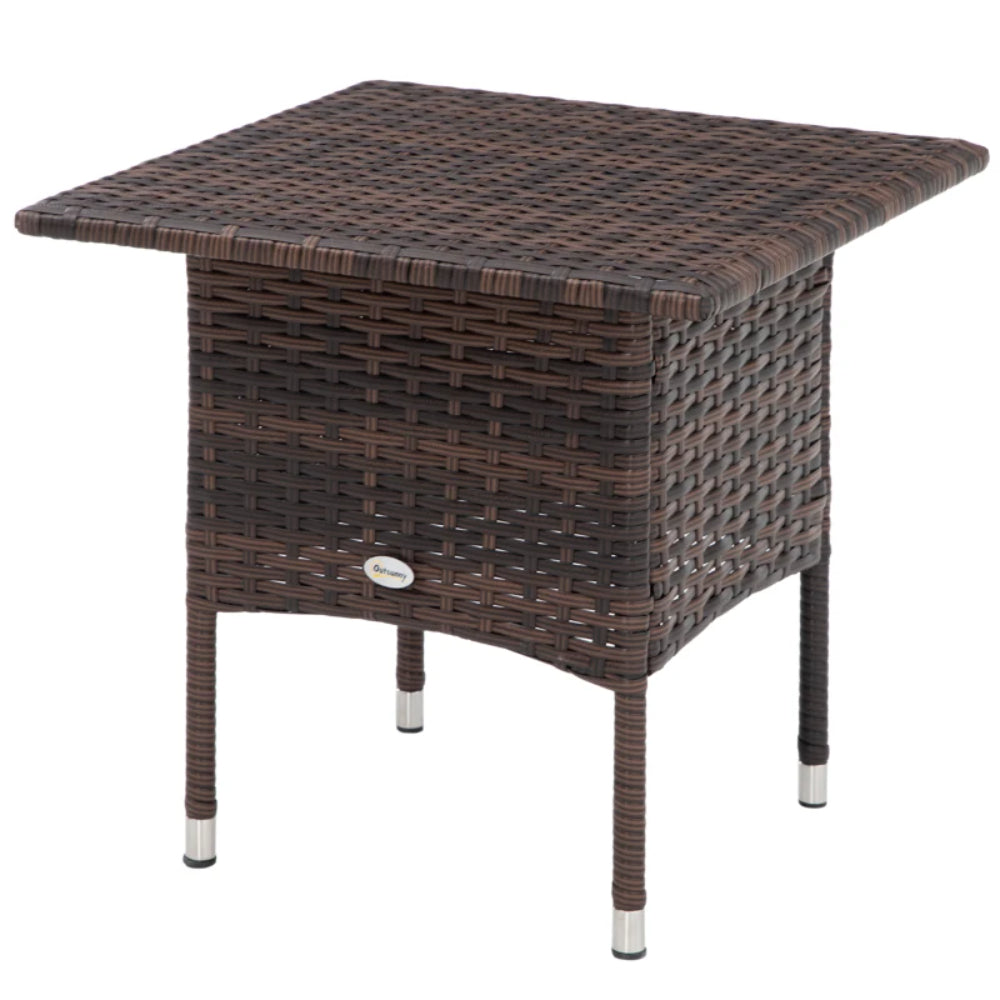 Outsunny Rattan Side Table, Outdoor Coffee Table with Plastic Board Under the Full Woven Table Top for Patio, Garden, Balcony