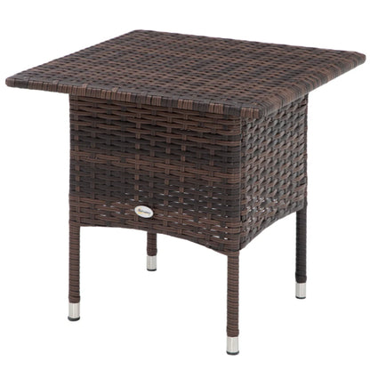 Outsunny Rattan Side Table, Outdoor Coffee Table with Plastic Board Under the Full Woven Table Top for Patio, Garden, Balcony