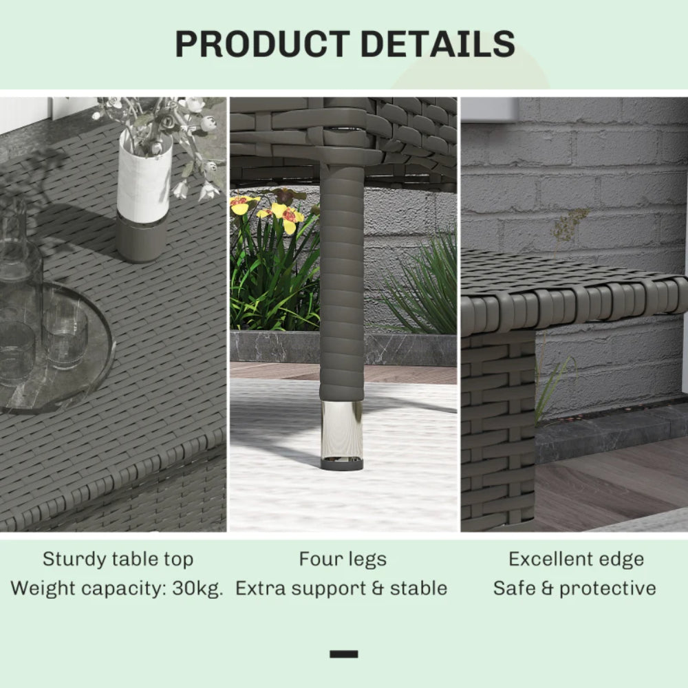 Outsunny Rattan Side Table, Outdoor Coffee Table with Plastic Board Under the Full Woven Table Top for Patio, Garden, Balcony