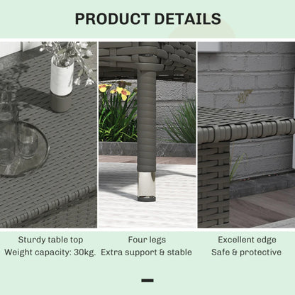 Outsunny Rattan Side Table, Outdoor Coffee Table with Plastic Board Under the Full Woven Table Top for Patio, Garden, Balcony