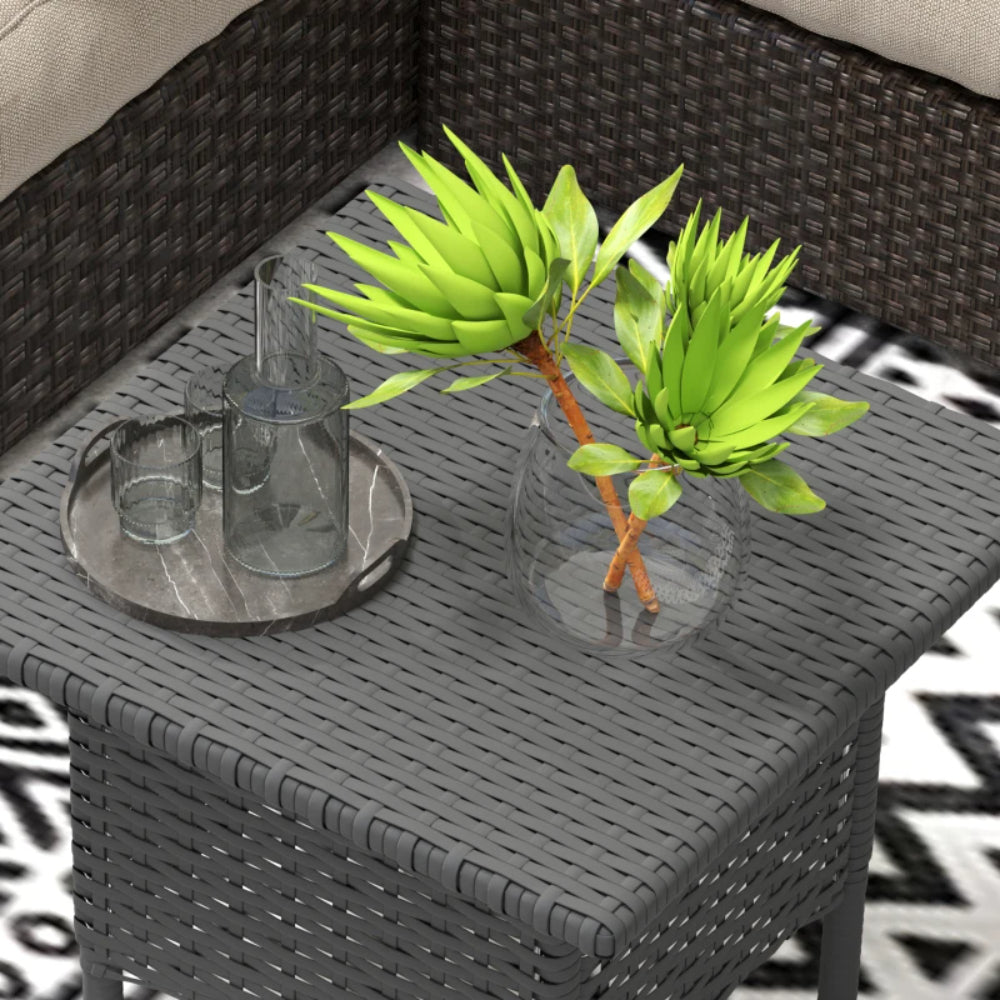 Outsunny Rattan Side Table, Outdoor Coffee Table with Plastic Board Under the Full Woven Table Top for Patio, Garden, Balcony