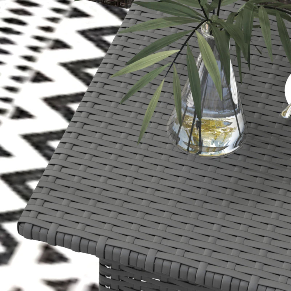 Outsunny Rattan Side Table, Outdoor Coffee Table with Plastic Board Under the Full Woven Table Top for Patio, Garden, Balcony