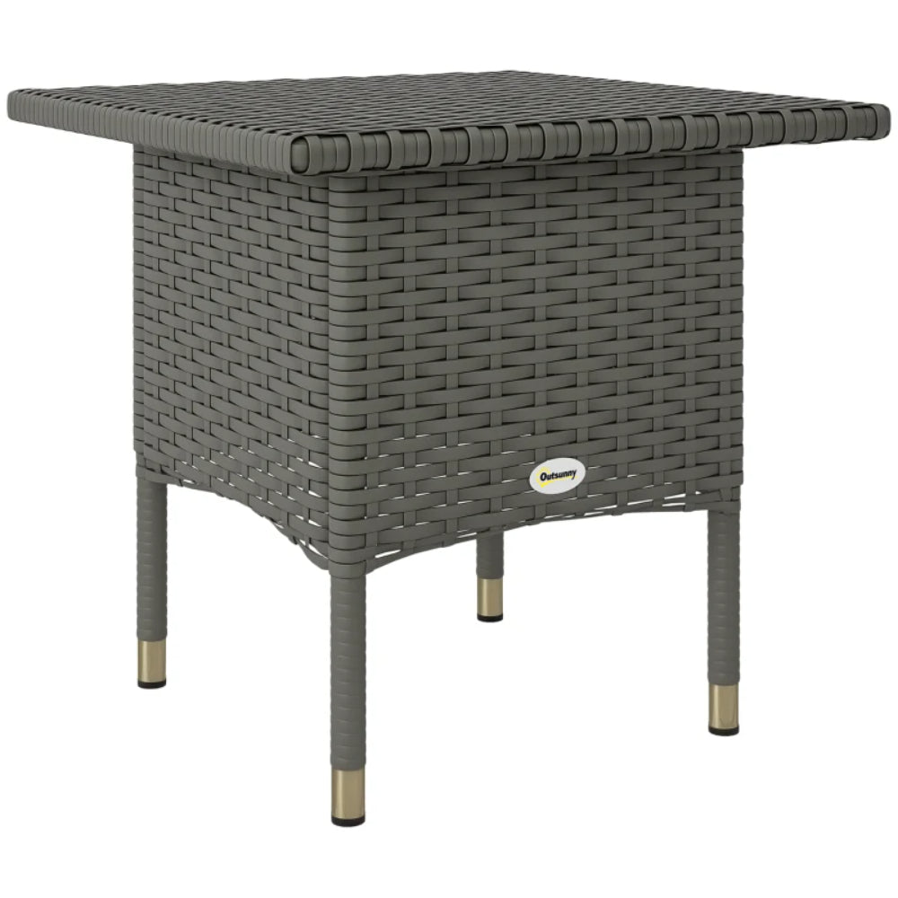 Outsunny Rattan Side Table, Outdoor Coffee Table with Plastic Board Under the Full Woven Table Top for Patio, Garden, Balcony