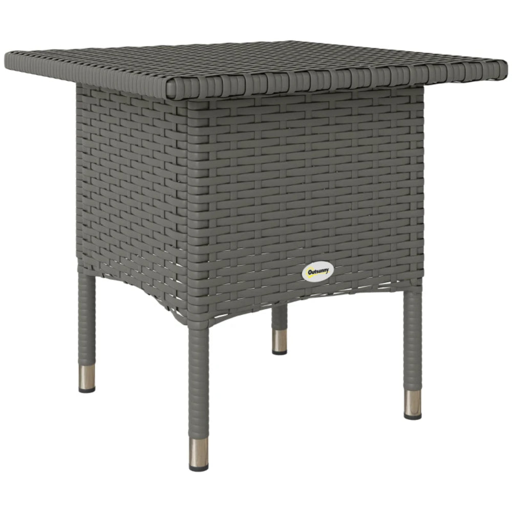 Outsunny Rattan Side Table, Outdoor Coffee Table with Plastic Board Under the Full Woven Table Top for Patio, Garden, Balcony