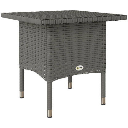 Outsunny Rattan Side Table, Outdoor Coffee Table with Plastic Board Under the Full Woven Table Top for Patio, Garden, Balcony